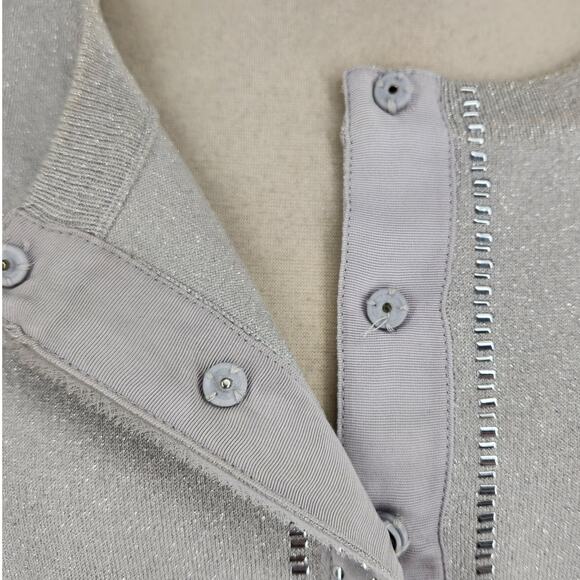 SALE Charter Club Silver Metallic Snap Front Metal Studded Cardigan Sweater - Picture 7 of 8